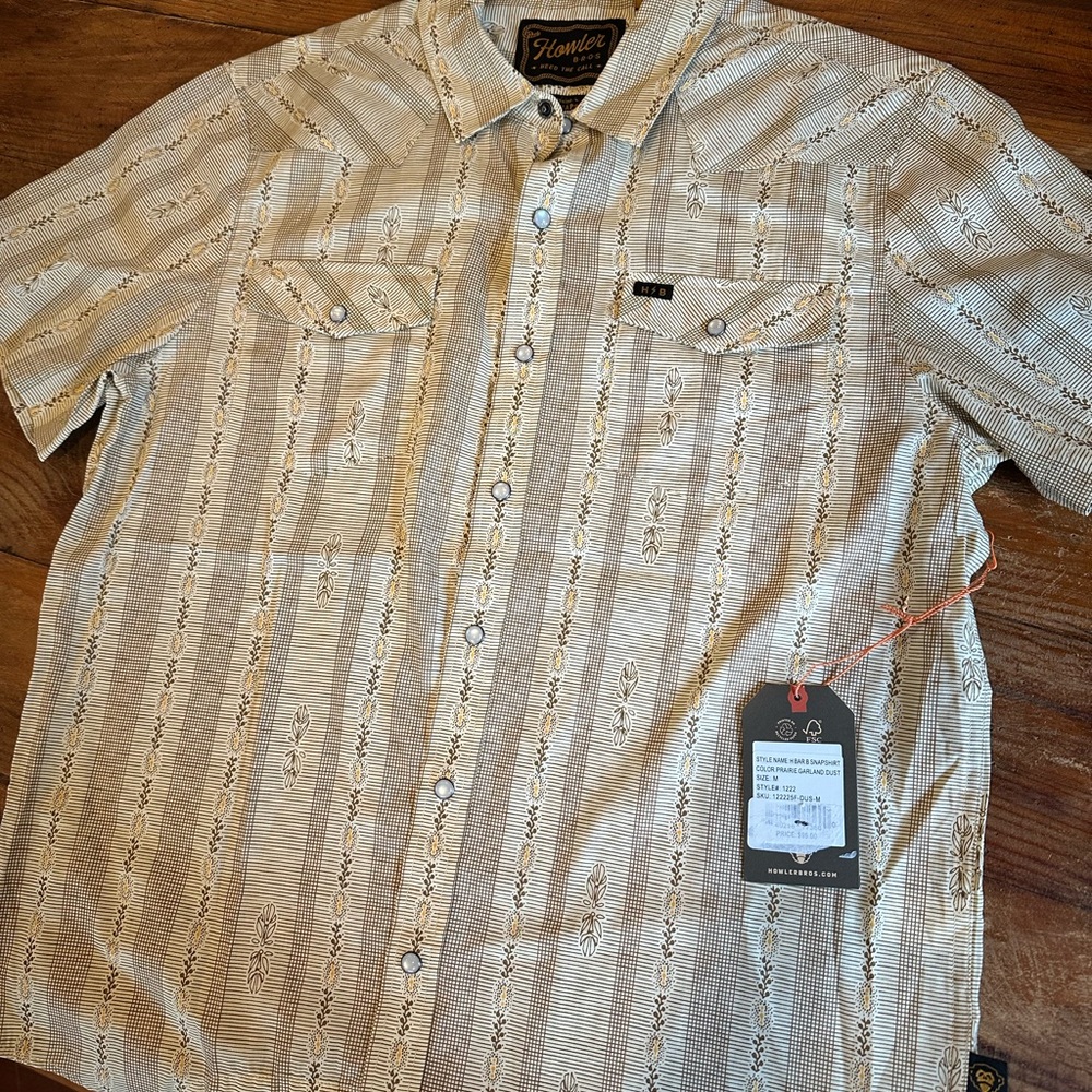 Howler Brothers Beige Patterned Button Down Shirt- NWT